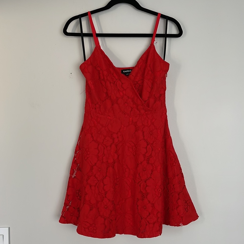 Bebe Lace Strap Smocked Back Sweetheart Mini Dress Sz S